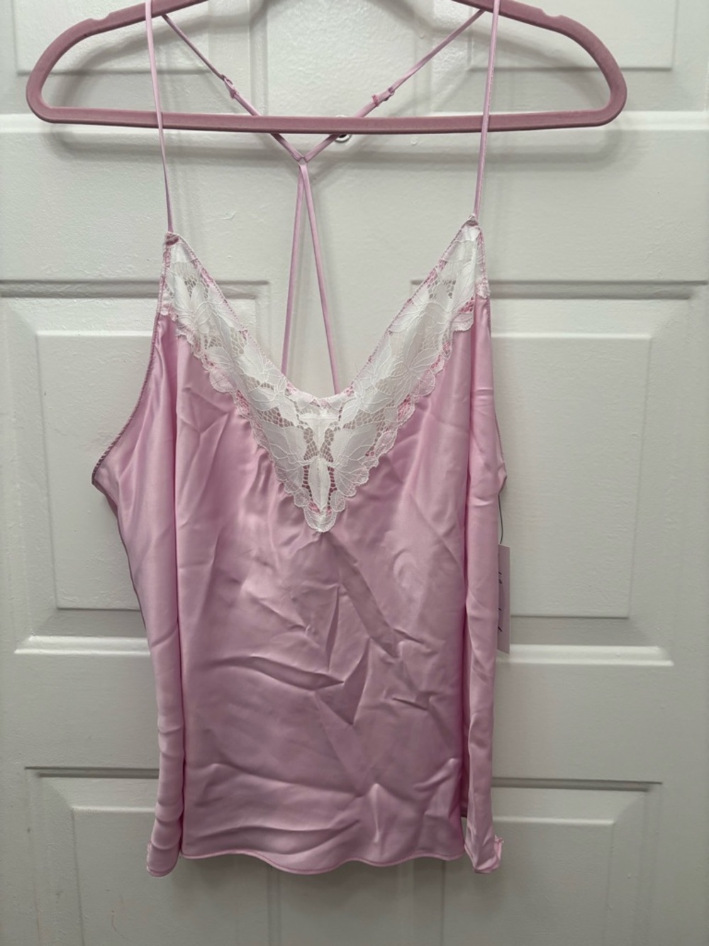 Satin Lace-Trim Chemise two piece set in Light Pink